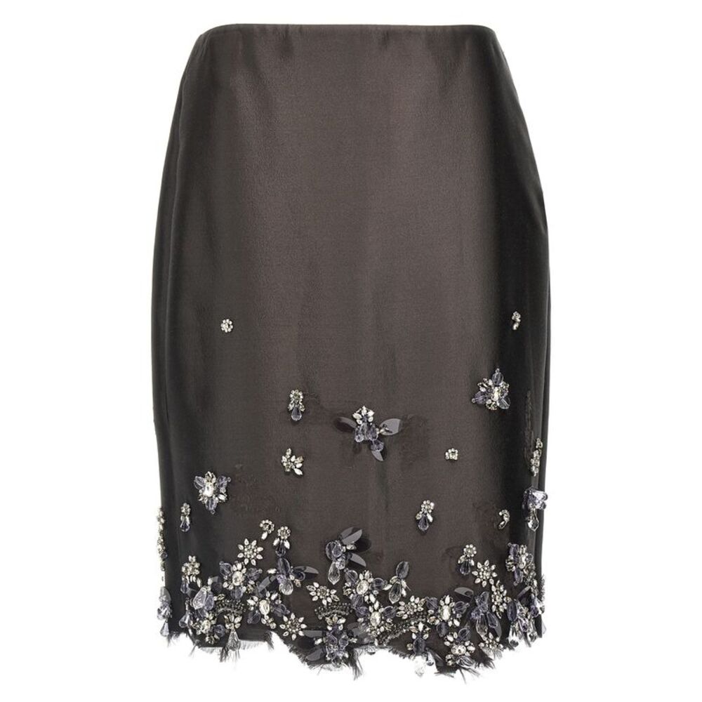 Prada Gray Silk Midi Women's Skirt